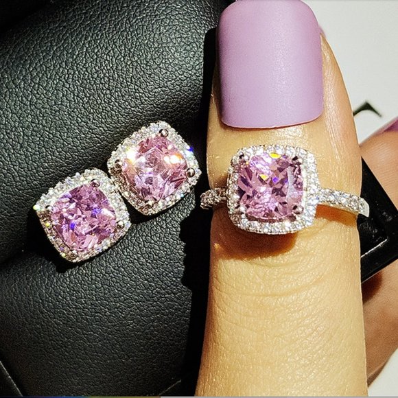 Other - NEW [Set of 2] Amethyst with Diamond Halo Ring